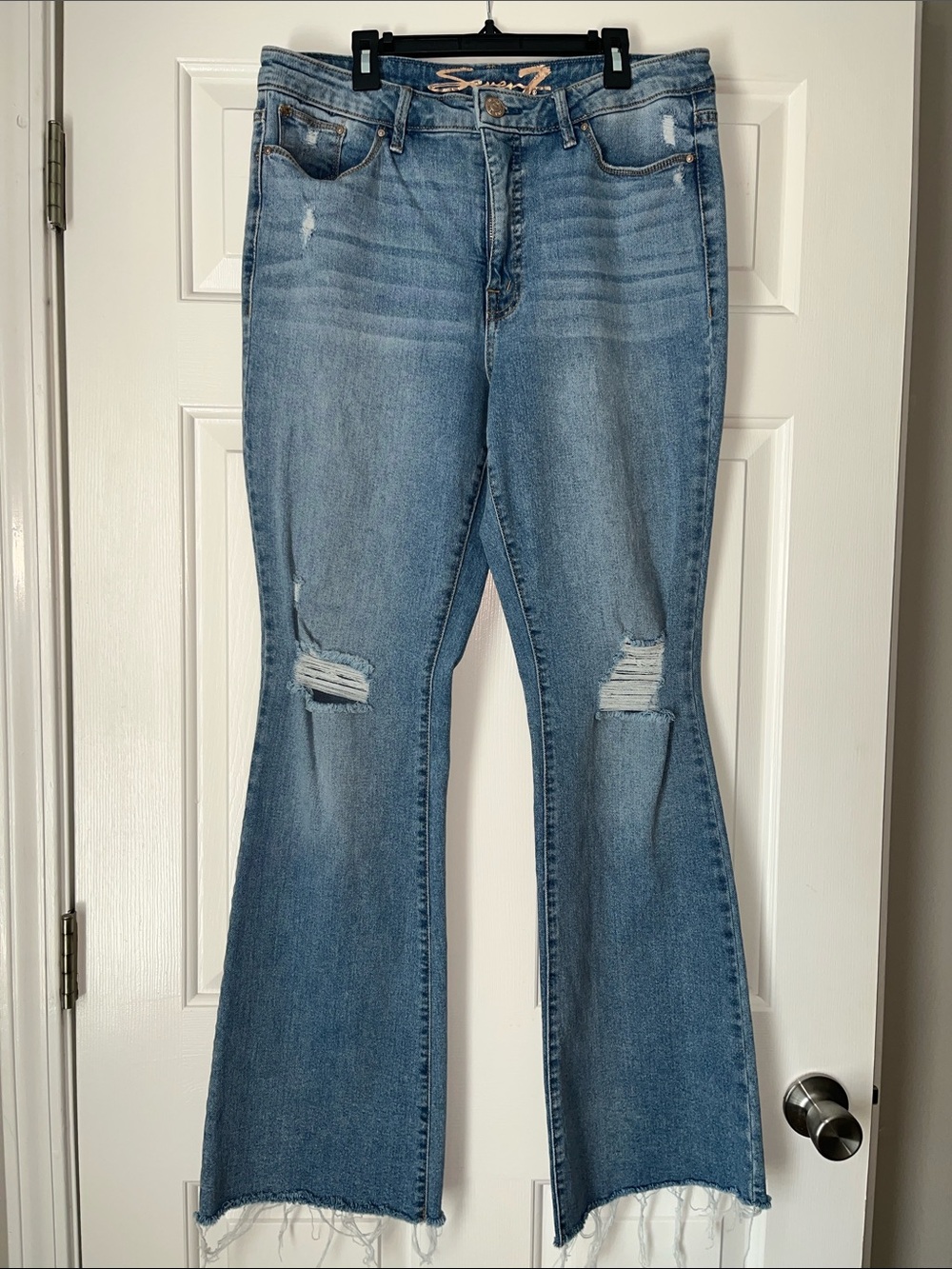 Seven7 Light Blue Distressed Flare Jeans